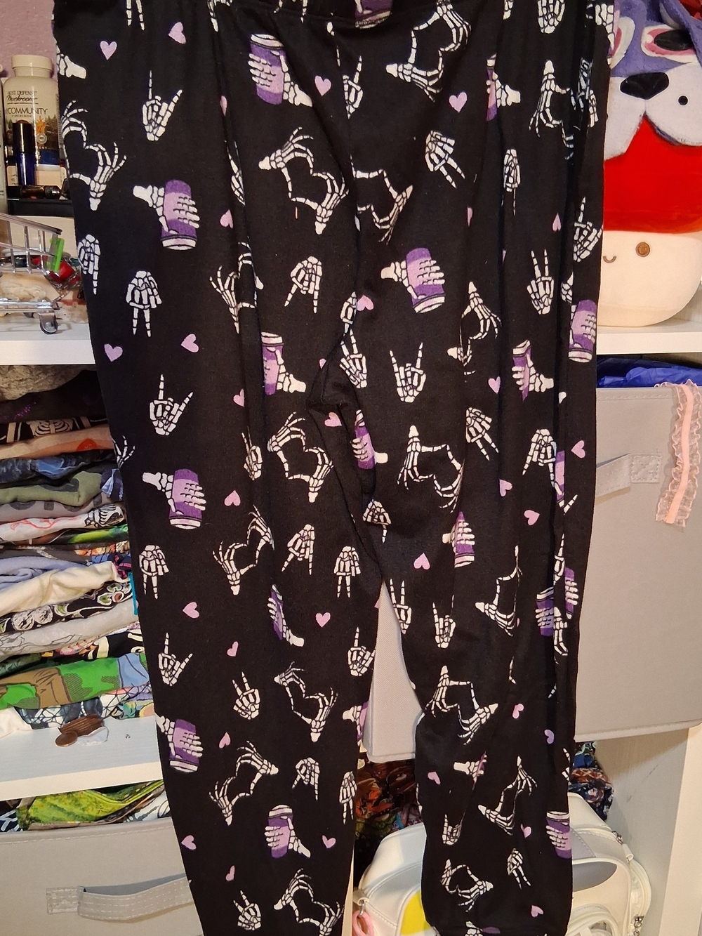 Black Skeleton Hand & Purple Cup Pajama Pants - Picture 2 of 3